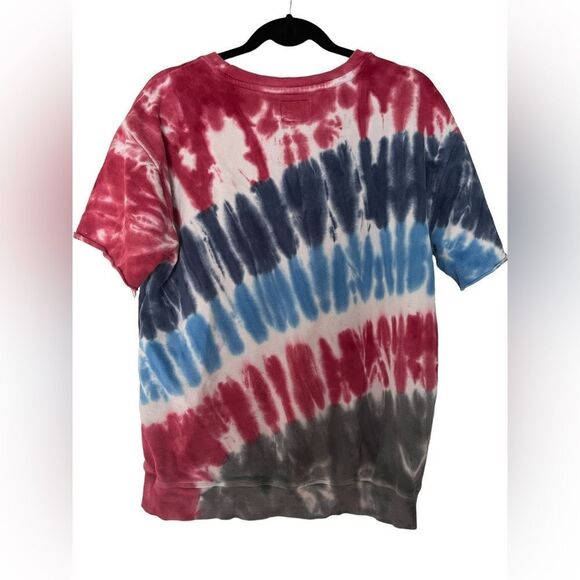 BDG Urban Outfitters Tie Dye Red White and Blue Short Sleeve Sweatshirt M USA - Picture 2 of 4